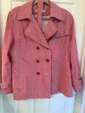 Larry Levine Red Gingham Double-Breasted Women's Rain Jacket